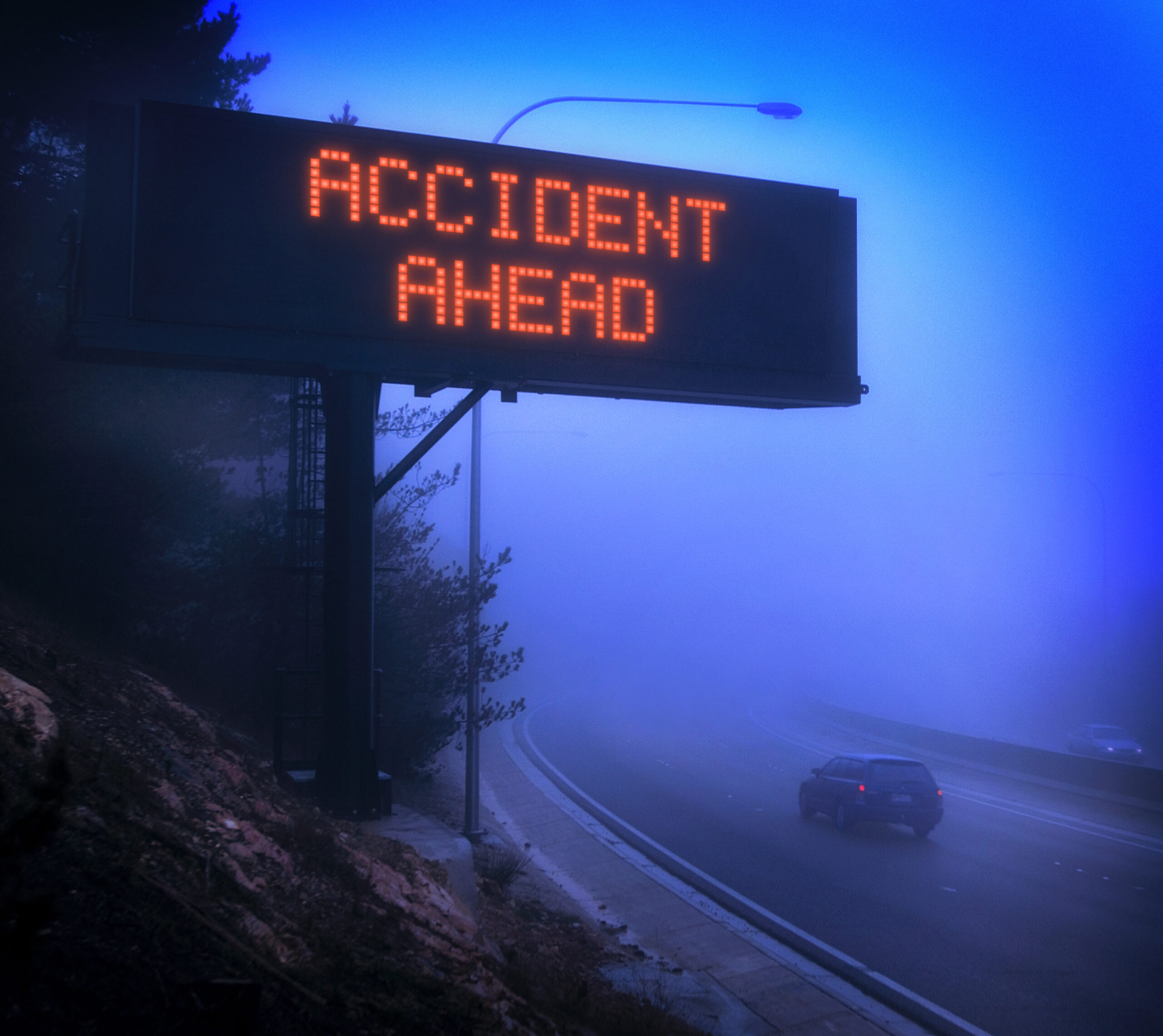 Car Accident Lawyer - Accident Ahead Highway Light Sign